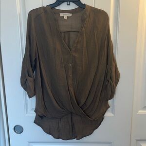 Elegant Brown Draped Blouse